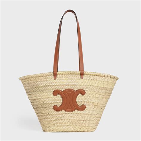 large triomphe celine classic panier in raffia and calfskin|CELINE Raffia Calfskin Triomphe Large Panier Tan.